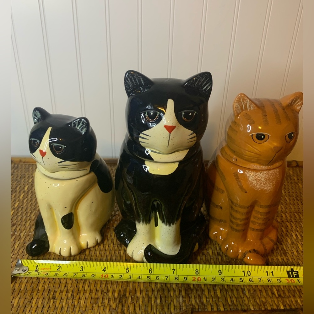 Vintage Linda Spivey Country Cats Kitchen Canister Set 3 Earthenware Artsy 2004